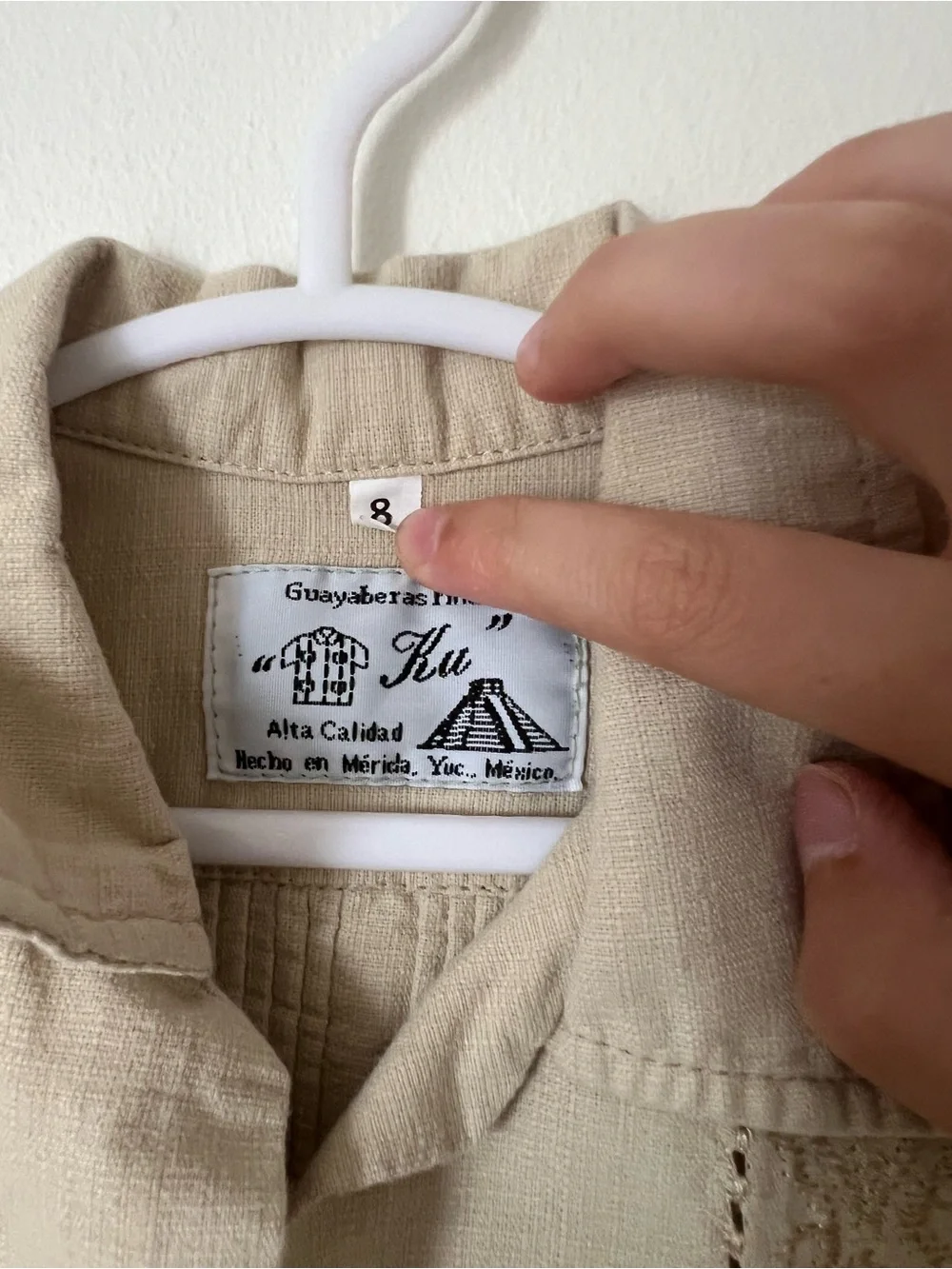 Kids Guayabera Shirt Size 8 Beige Embroidered Pintuck Mexico